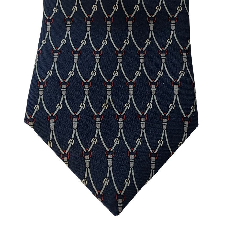 David Row Silk Tie Equestrian Blue‎ Horse Bit Italy EUC
